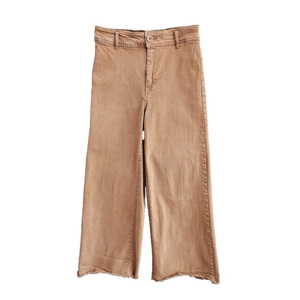 OAT New York Womens 8/29 High Rise Wide Leg Pants Brown Stretch Twill 25 Inseam